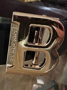 Burberry Black Leather Belt with Gold 'B' Buckle